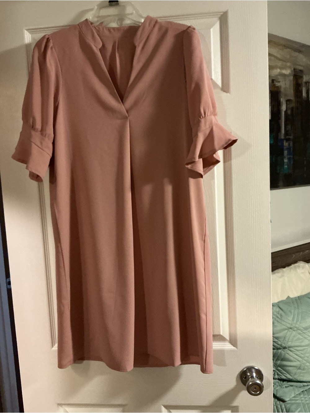 Blush Pink V-Neck Shift Dress